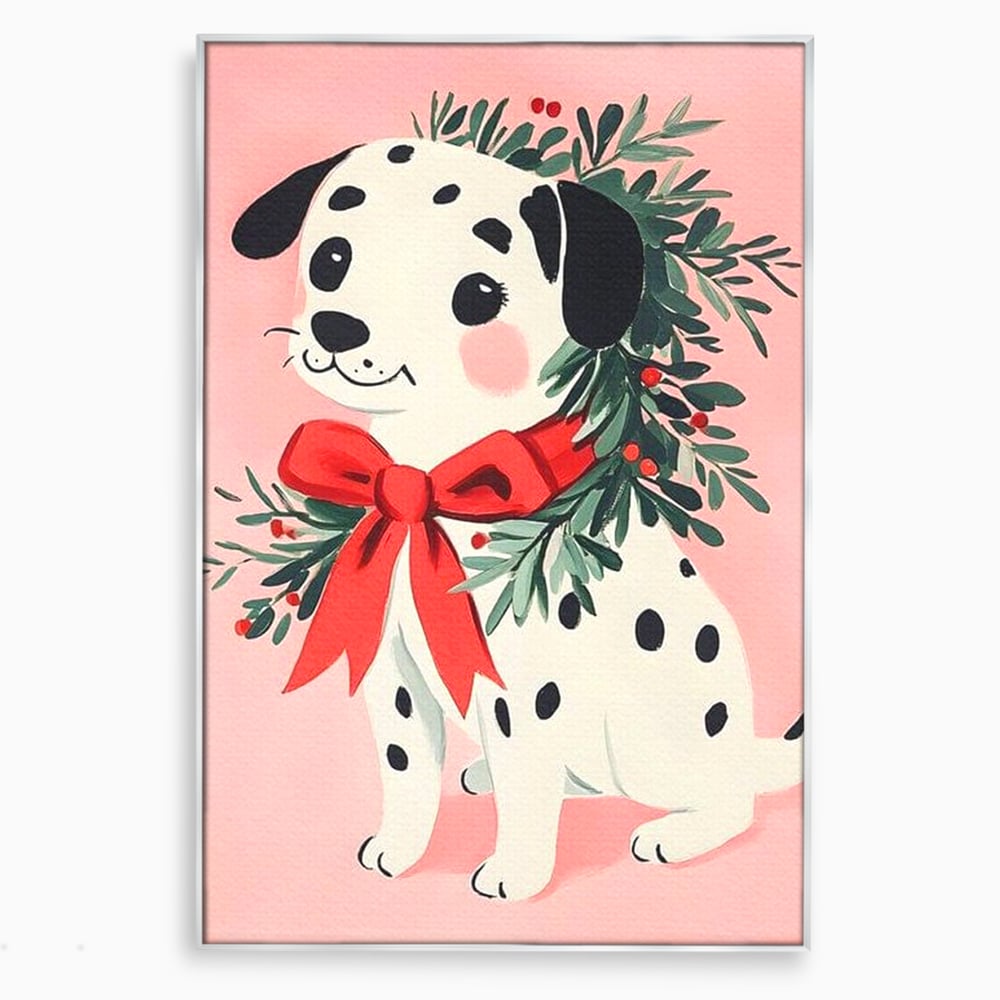 Tablou canvas cu tablou canvas cu catel dalmatian, in rama de aluminiu argintiu